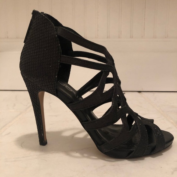 Aldo black glitter leather cage heels, sz 7. - Picture 3 of 7